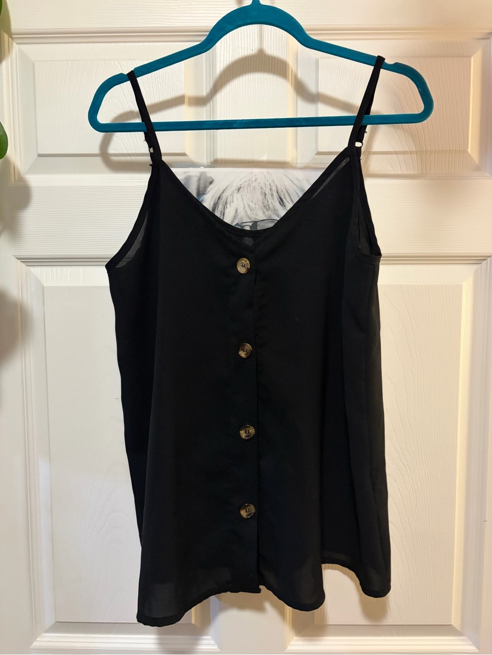 Black Button-Front Spaghetti Strap Tank Top